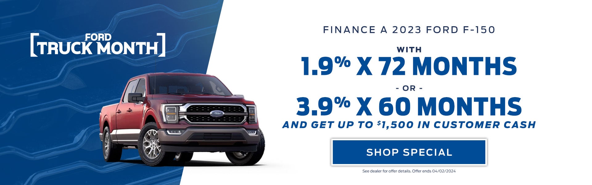 finance a 2023 ford f-150 with 1.9% APR for 72 months 